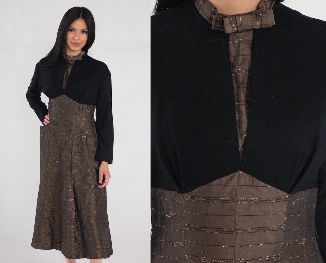 Medium 1950s Brown Striped Dress