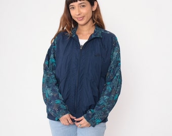 Blue Nike Windbreaker Jacket 90s Nylon Shell Zip Jacket Navy Abstract Print Streetwear Warmup Vintage 1990s Sports Oversized Men's Medium
