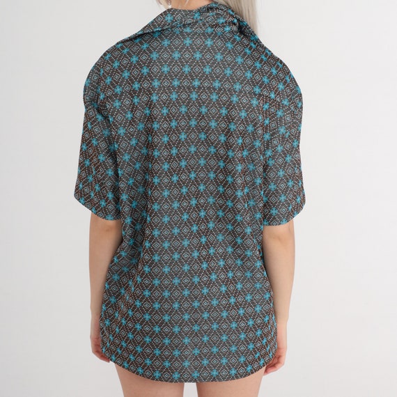 70s Disco Shirt Geometric Tile Print Zip Up Shirt… - image 7