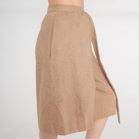 70s Wrap Skirt Tan Wool Midi Skirt High Waisted P… - image 4