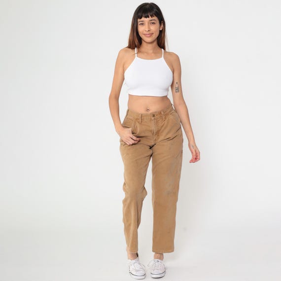 Brown Carhartt Pants Y2k Plaid Lined Flannel Straight Leg Pants Hammer Loop Workwear High Waist Streetwear Vintage 00s Men's Small 30 x 30