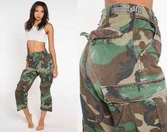 Camo Army Capri Pants 90s Cargo Pants Military Combat Olive Green Camouflage Punk Rocker Capris Cropped Ankle Vintage 1990s Extra Small xs