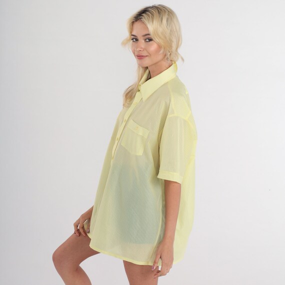 Yellow Shirt 70s Button Up Shirt Semi-Sheer Strip… - image 4