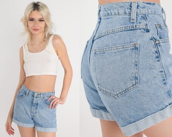 90s Jean Shorts 26 -- Cuffed Denim Shorts Anchor Blue Mom Shorts Blue Shorts High Waisted 1990s Vintage Extra Small xs 0