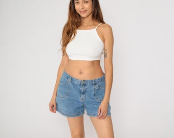 Y2K Faded Glory Jeans Shorts Denim Blau Aufgesetzte Tasche Denim Shorts Hoch taillierte 00er Jahre Vintage Utilty Large 12