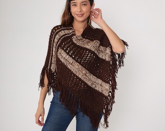 70年代 シェブロン クロシェ ケープ ブラック ホワイト ニット