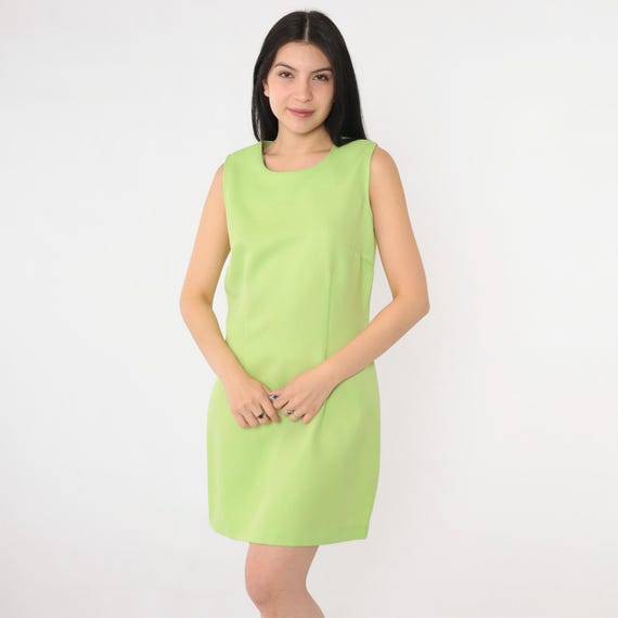 Vintage Lime Green Mini Dress 90s Sheath Dress Bright Sleeveless Cocktail Dress 1990s Simple Plain Hourglass Medium 8