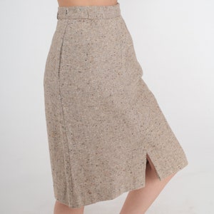 70s Pencil Skirt Flecked Tan Wool Blend High Waisted Midi Skirt Preppy Wiggle Retro Secretary Basic Neutral Front Slit Vintage 1970s Small S