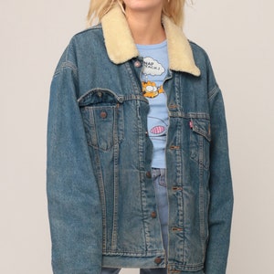 Sherpa chaqueta de mezclilla LEVIS shearling chaqueta Denim camionero 80s Jean chaqueta Levi polar azul oversize abrigo Vegan mediano extra grande XL imagen 3