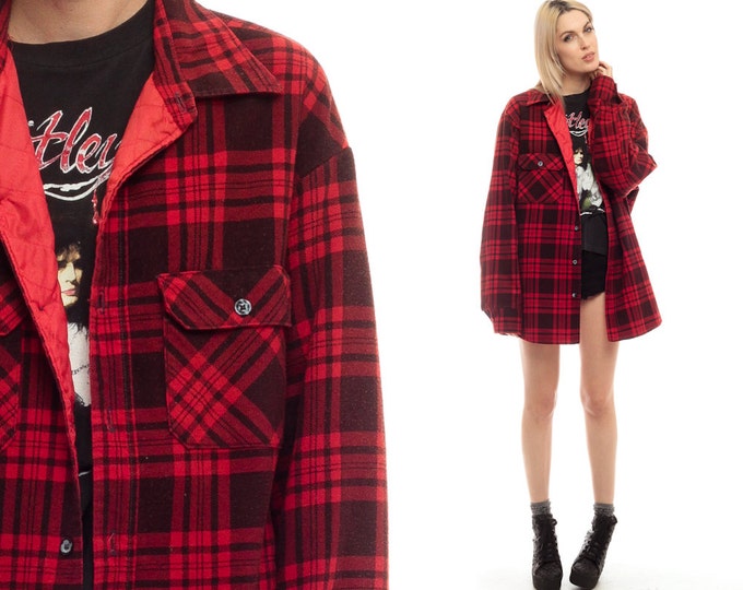 Flannel Jacket Red Plaid Shirt 80s Grunge QUILTED Lumberjack - Etsy