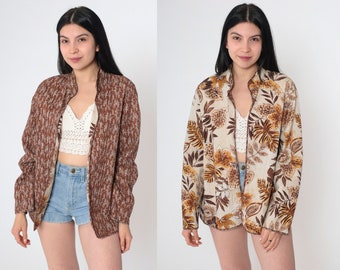 Reversible Floral Jacket Y2K Tropical Leopard Print Open Front Blazer Dot Print Bohemian Hippie Top Retro Boho Jacket Retro 00s Medium M