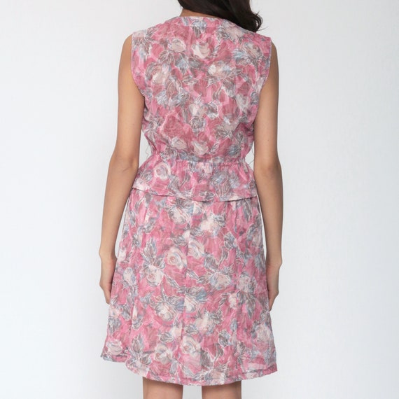 Pink Floral Dress 70s Mini Peplum Dress Secretary… - image 7