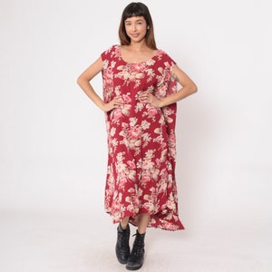 Red Floral Dress Y2k Plus Size Shift Dress Scoop Neck Sleeveless Midi Dress Summer Dress Retro Pink Rayon Vintage 00s 30 32 5xl image 3
