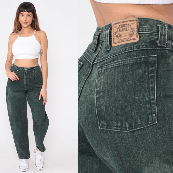 Green Mom Jeans 90s Jeans High Waisted Colored Jeans Dark Green 1990s Denim Pants Tapered Colored Jeans 1990s Vintage Faded Glory Medium 30