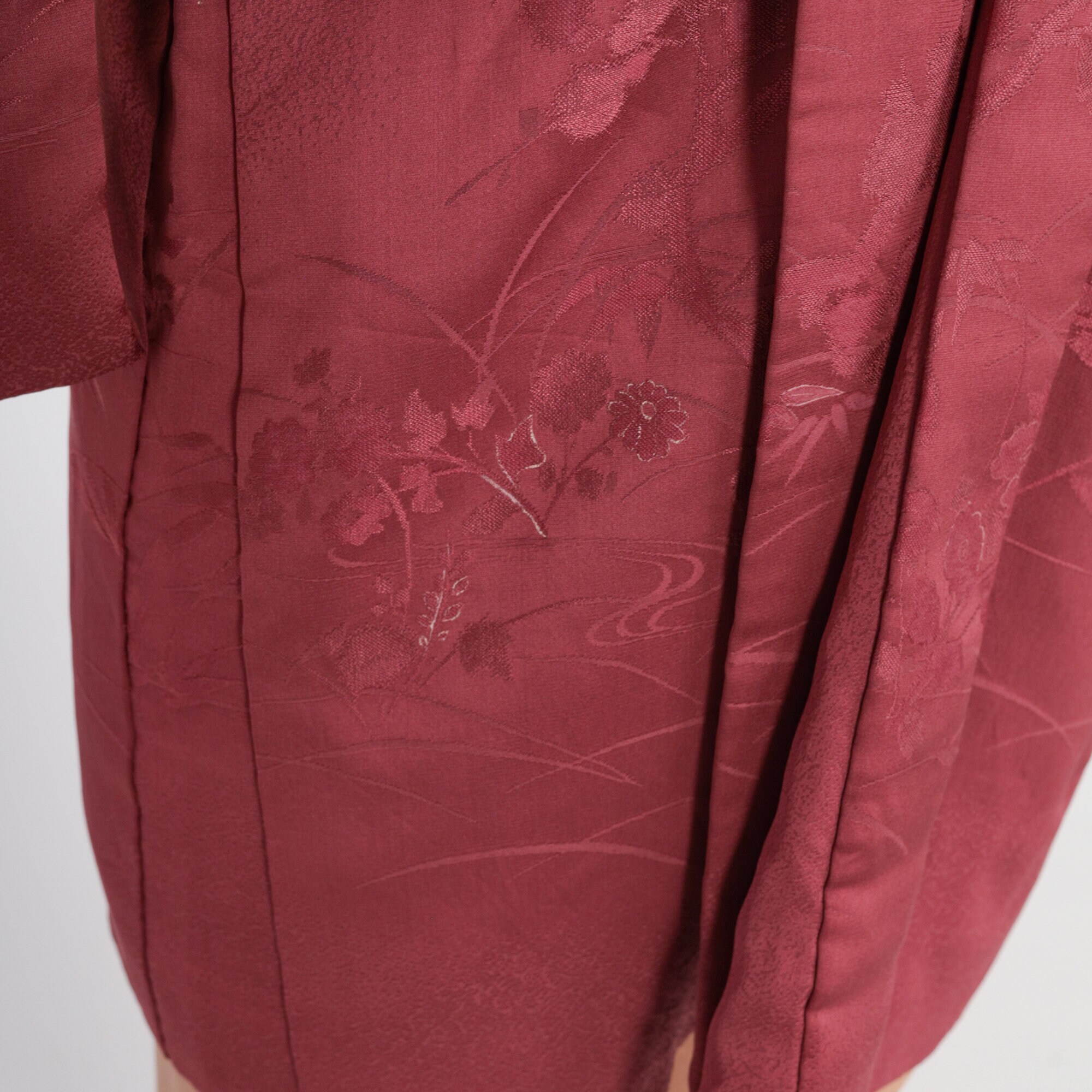 Berry Silk Kimono Robe 70s Floral Embossed Jacket Open Front Berry Silk Kimono Robe 70s Floral Embossed Jacket Open Front