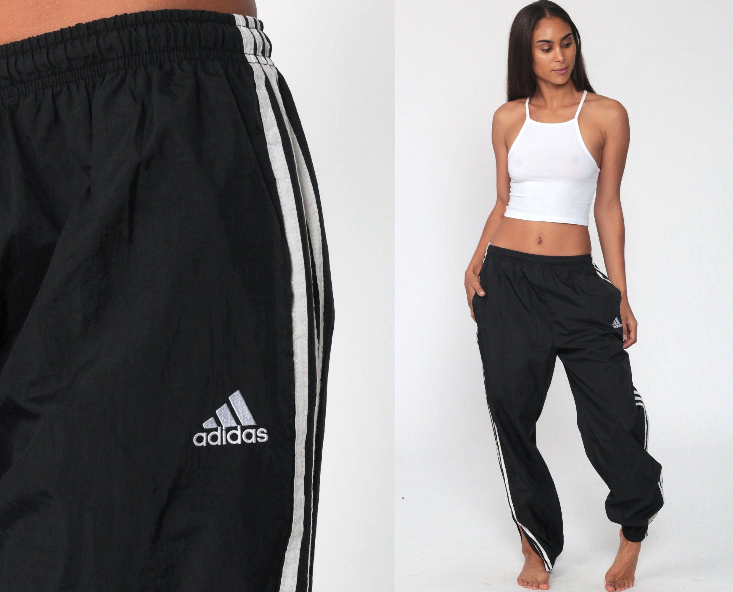 Adidas Track Pants 80s Black Joggers Baggy Track Suit Warm Up Suit Athletic Pants 1980s Sports Vintage Sportswear Small Medium