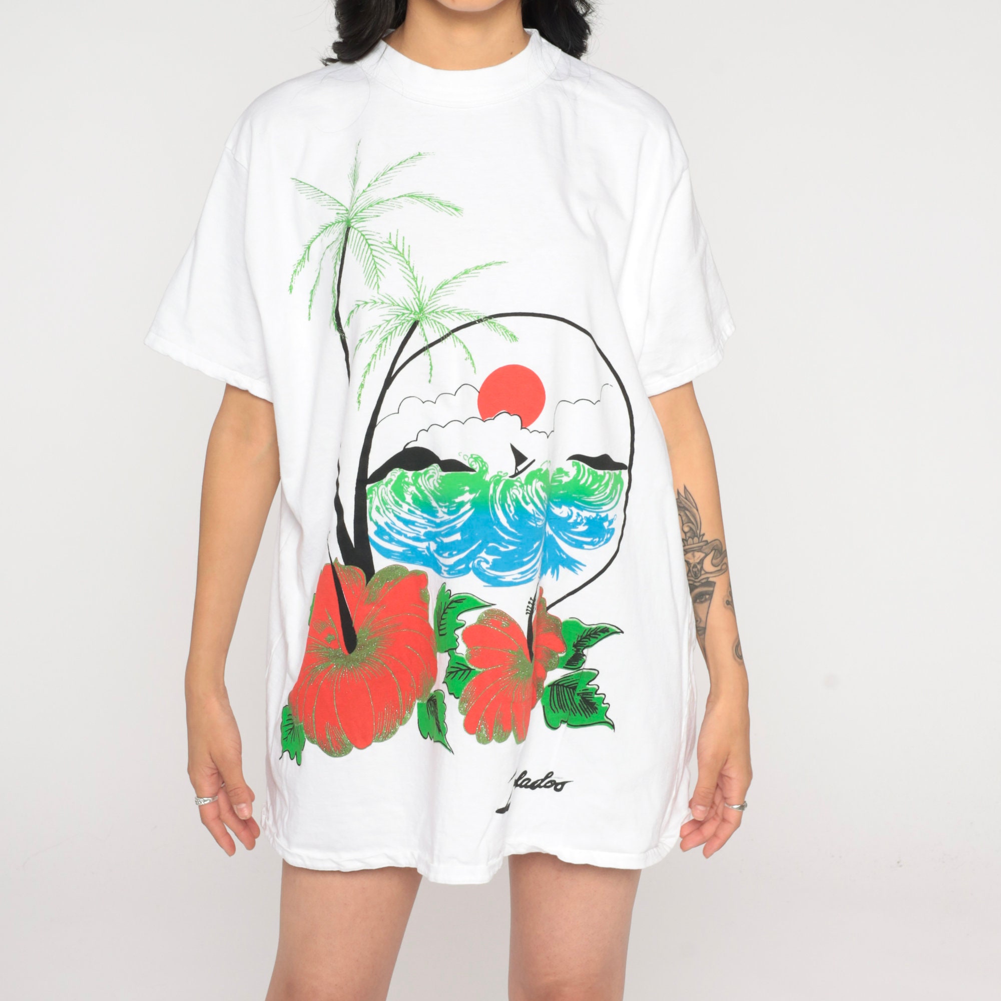Barbados T Shirt Y2K Tropical Beach T-Shirt Palm Tree Ocean Hibiscus ...