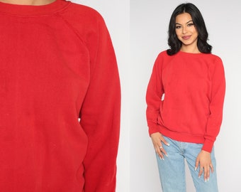 Red Raglan Sweatshirt 80s Crewneck Sweater Plain Long Sleeve Crewneck Slouchy Sweatshirt Vintage 1980s Blank Sweat Shirt Retro Medium Large