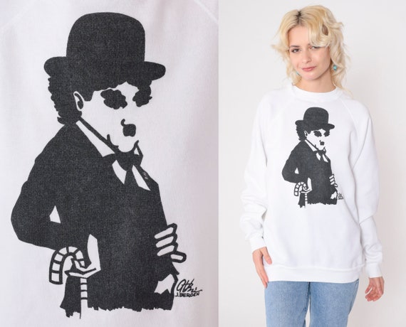 Vintage Charlie Chaplin Sweatshirt 90s Silent Film Actor Movie Star Shirt Graphic Crewneck Bowler Hat Comedian Pullover Sweater 1990s Medium
