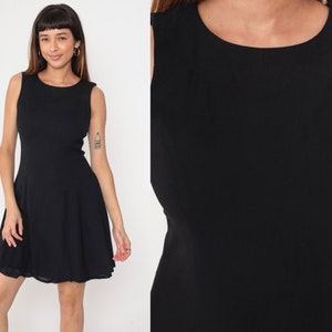 Little Black Dress 90s A-Line Mini Dress Simple Shift Dress Cocktail Party Plain Sleeveless Vintage 1990s Fit and Flare Rayon Linen Small