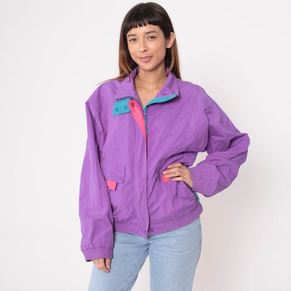 90s Helly Hansen Windbreaker Purple Zip Up Jacket Retro Pink Blue Nylon Sporty Vintage 1990s Plain Oversized Medium