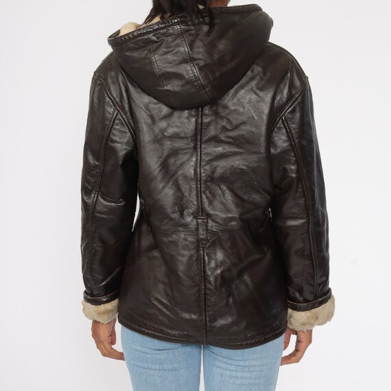 Hooded Leather Jacket 90s Hood Coat Brown 1990s W… - image 7