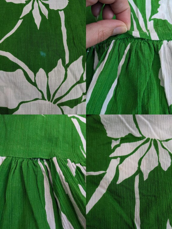 Vintage 70s Green Hawaiian Maxi Dress White Floral Pr… - Gem