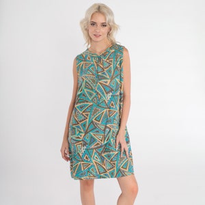 Mod mini-jurk jaren 60 abstracte bloemenprint Shiftjurk groovy psychedelisch jaren 60 Twiggy Go Go mouwloos blauwe zakken vintage jaren 1960 medium M