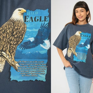 Vintage Bald Eagle Shirt 90s Nature T Shirt Animal Print Retro TShirt 1990s Majestic Bird of Prey Print Navy Blue Graphic Tee Extra Large xl