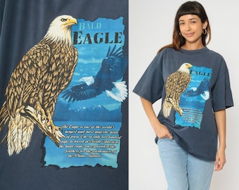 Vintage Bald Eagle Shirt 90s Nature T Shirt Animal Print Retro TShirt 1990s Majestic Bird of Prey Print Navy Blue Graphic Tee Extra Large xl