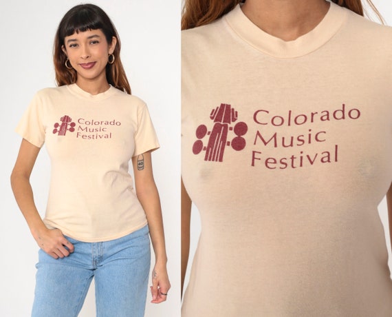 Colorado Music Festival Shirt 80s Summer Classical Music Festival Cream Retro TShirt Boulder Vintage T Shirt Graphic Tee Single Stitch Small