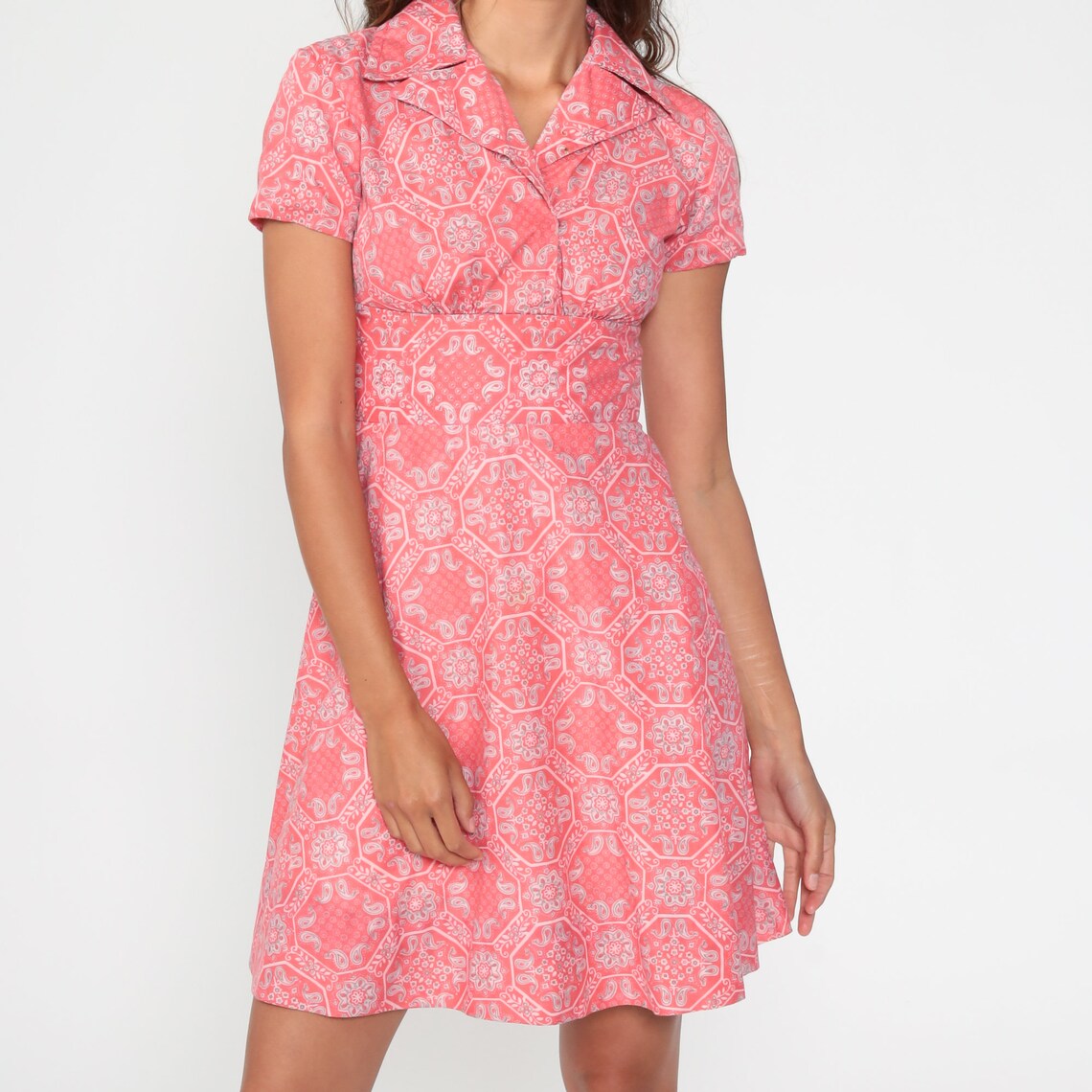 70s Mini Babydoll Dress Mod PAISLEY Floral Print Dress Boho Etsy