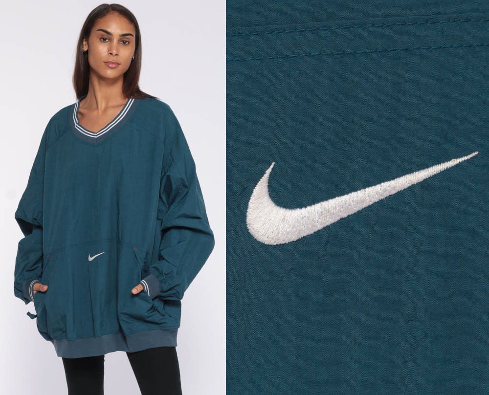 Nike Jacket 2xl 90s Windbreaker Jacket Pullover Up Nylon Shell Sportswear V Neck Athletic Apparel 80s Vintage Blue Extra xl xxl