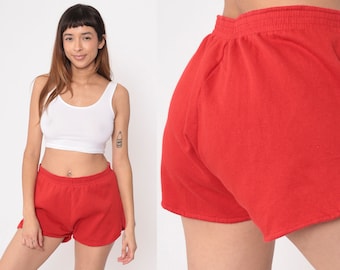 Red Gym Shorts 80s Running Shorts Retro High Waisted Plain Jogging Elastic Waist Athletic Hot Pants Workout Vintage 1980s Medium M