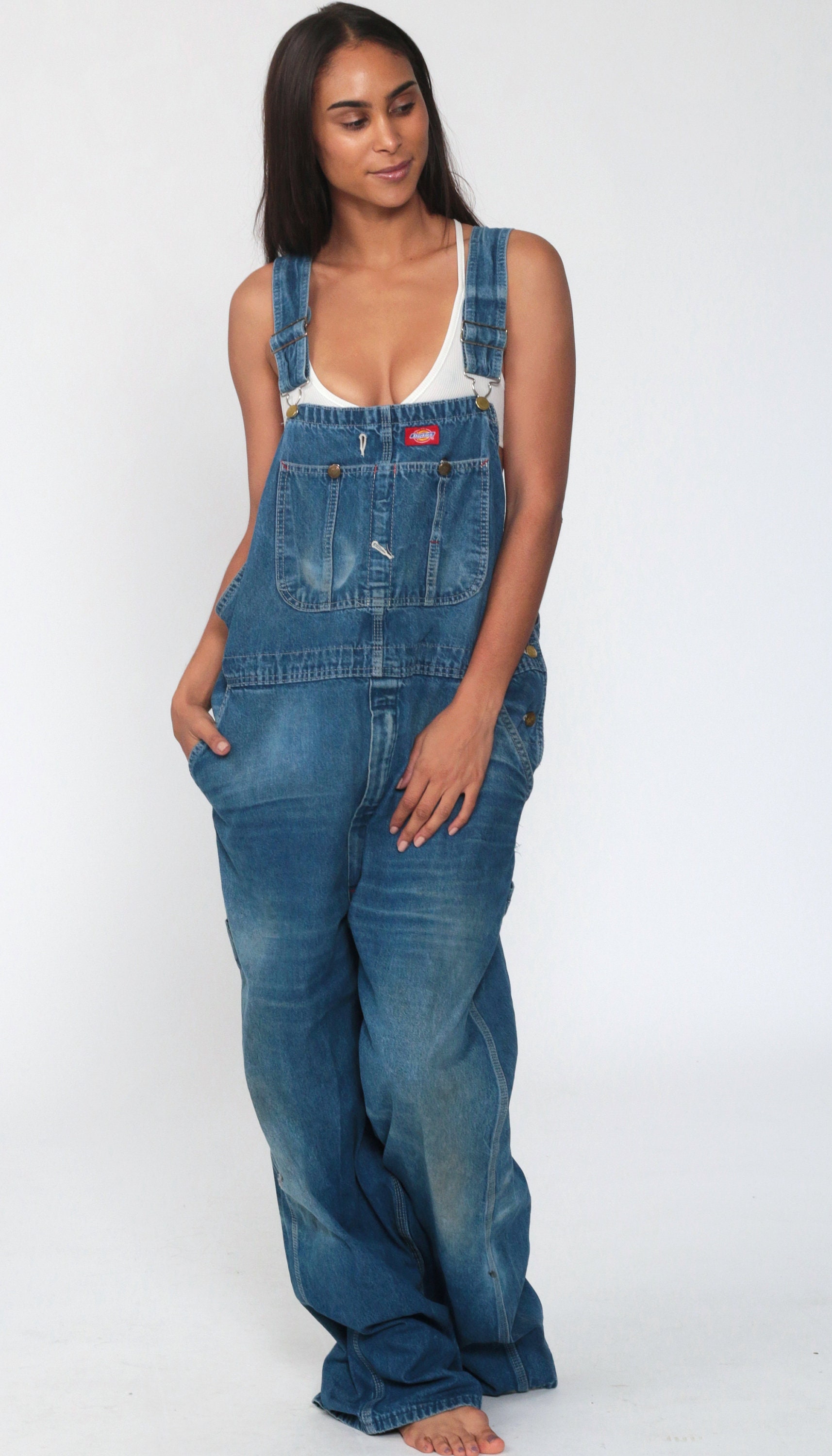 DICKIES Denim Overalls 90s Overalls Mens Bib Baggy Dungarees Long Jean