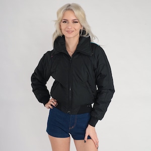 Black Ski Jacket 70s Puffer Jacket Insulated Bomber Jacket Zip Up Puffy Coat Winter Retro Skiwear Blue Pink Vintage 1970s Extra Small xs