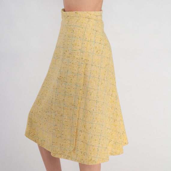Checkered Wrap Skirt 60s Yellow Midi Skirt Retro … - image 3