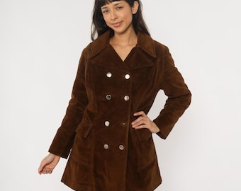 70s Chocolate Brown Corduroy Coat Double Breasted Knee Length Fleece Lined Metal Buttons Long Sleeve Vintage Winter Coat Bohemian Medium M