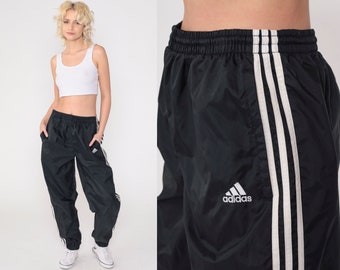 Adidas Track Pants Y2K Black Striped Joggers Gym Jogging Running Track Suit Warm Up Athletic Sports Retro Baggy Warmup Vintage 00s Medium