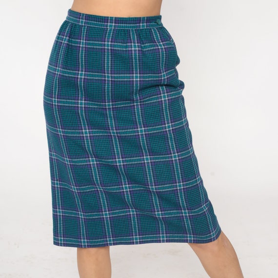 Pendleton Wool Skirt 80s Blue Plaid Midi Pencil S… - image 5