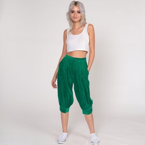 Green Corduroy Knickerbockers 70s Harem Pants Breeches Britches High Waisted Rise Trousers Pleated Cropped Vintage 1970s Extra Small xs 25