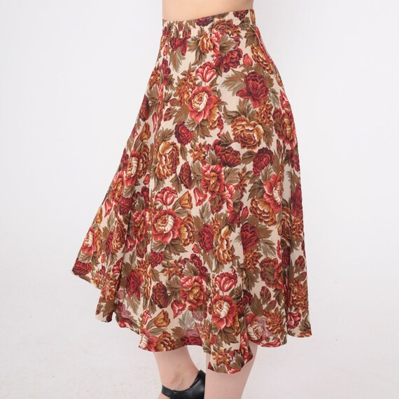 Floral Skirt 90s Midi Skirt High Waisted White Orange Flower Rose Print A line Boho Hippie A-line Summer Retro Vintage 1990s Extra Small xs