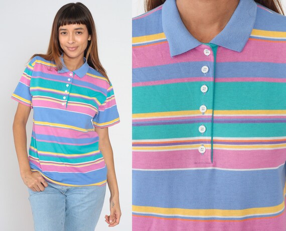 Multicolored Striped Polo Shirt 90s Jantzen T-shirt Collared