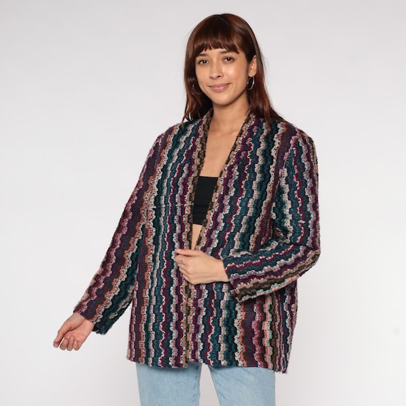 Psychedelic Striped Blazer 70s Multicolor Wavy Pattern Graff Disco Groovy Hippie Bohemian Winter Autumn Fall Layering Medium Large M L 12