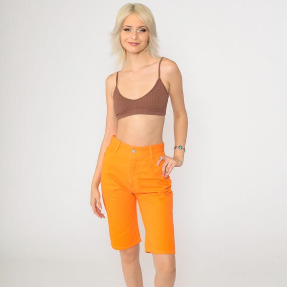 90s Bongo Jean Shorts Bright Orange Denim Bermuda Shorts Neon High Waisted 80s Vintage Summer Shorts Extra Small xs