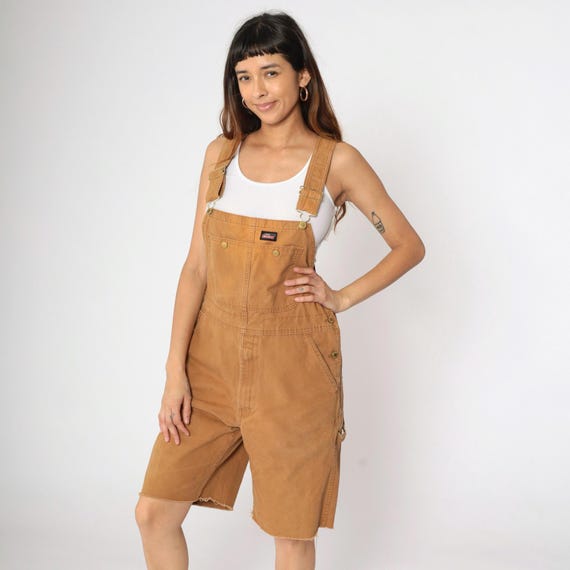 Short Dickies Overalls Y2K Brown Cutoff Overall Shorts Dungarees Frayed Workwear Jean Utility Retro Vintage 00s Men's Small