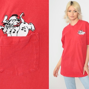 101 Dalmatians Shirt 90s Dalmatian Tshirt Walt Disney Store Shirt Streetwear Graphic Cartoon T Shirt Red Dog Vintage Retro Pocket Tee Medium