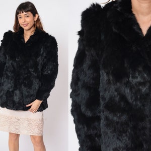 Rabbit Fur Coat 80s Black Fur Jacket Boho Glam Bohemian Jacket Hook and Eye Rockstar Girlfriend Winter Vintage 1980s Somerset Furs Medium M