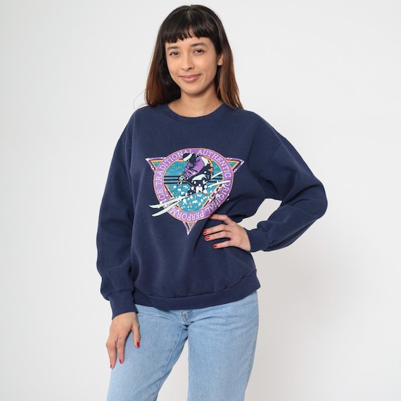 90s Ski Sweatshirt Park City Utah Dark Blue Crewneck Vintage Skiing Winter Sports Athletic Long Sleeve Pullover Snowflake Winter Medium M