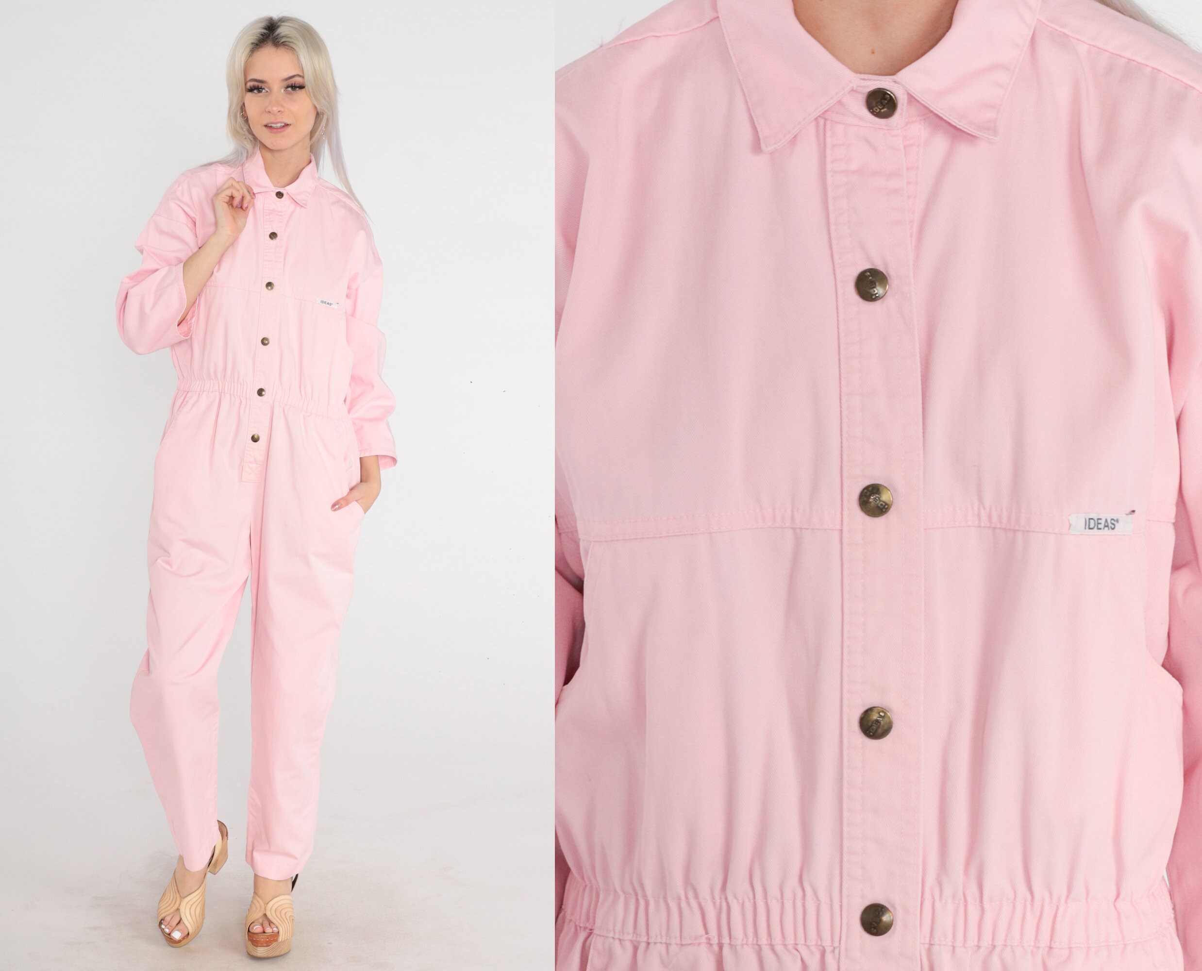 Baby Pink Jumpsuit 80s Ideas Coveralls Button up Pantsuit Etsy